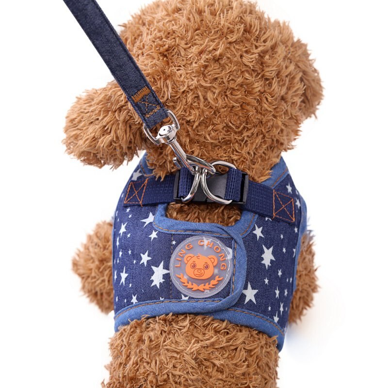 Soft Small Dog Harness Vest Leash Set Adjustable Denim Chest Strap Dog Puppy Walking Lead Cat Safe Leash British Style