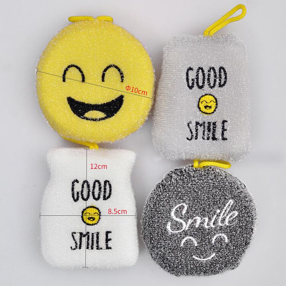 4PCS Multifunctional Kitchen Cleaner Sponges Strong Decontamination Dish Washing Cloth Scouring Pads Smiley Face Thick: Default Title
