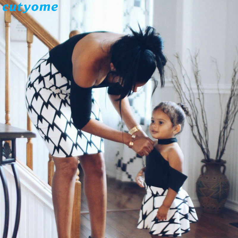 Short Sleeve Summer Family Look Matching Outfits Patchwork Plaid Mom And Daughter Dress Clothes Wedding Party Dresses Set