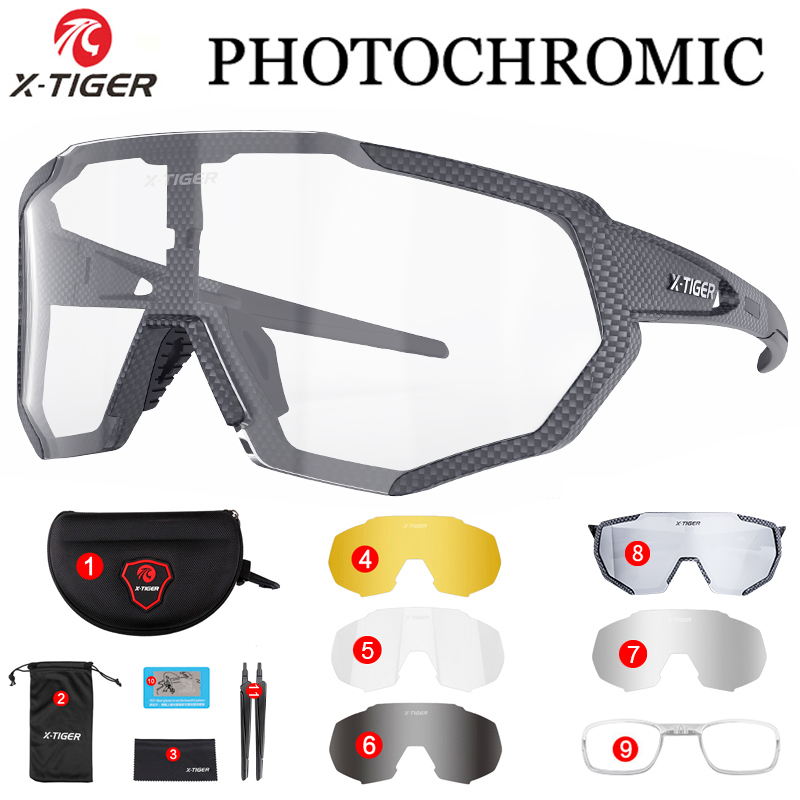 X-TIGER Photochromic Cycling Eyewear Myopia Frame UV400 Men Road Bike Glasses Summer MTB Bicycle Polarized Cycling Sunglasses: Chocolate