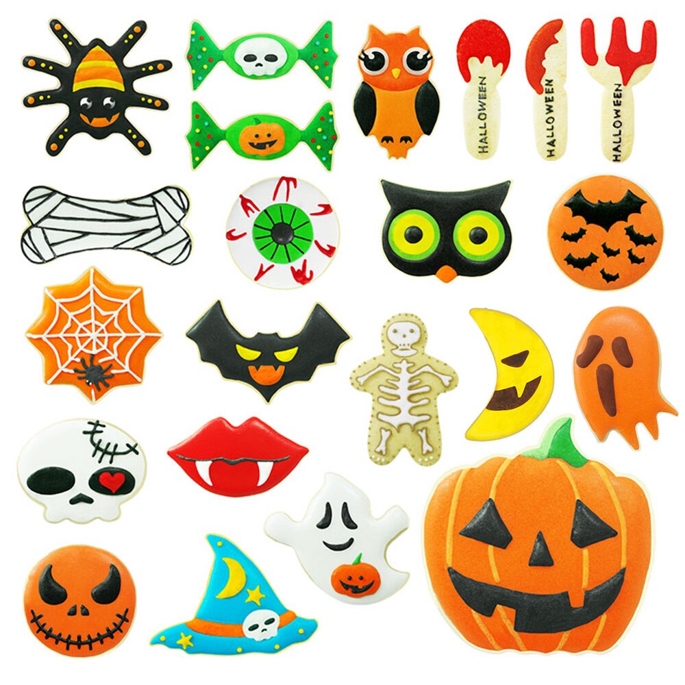 Halloween Kakformar - 19 Modeller - Rostfritt Stål Bakmallar - DIY Kex Fondant Präglingsverktyg