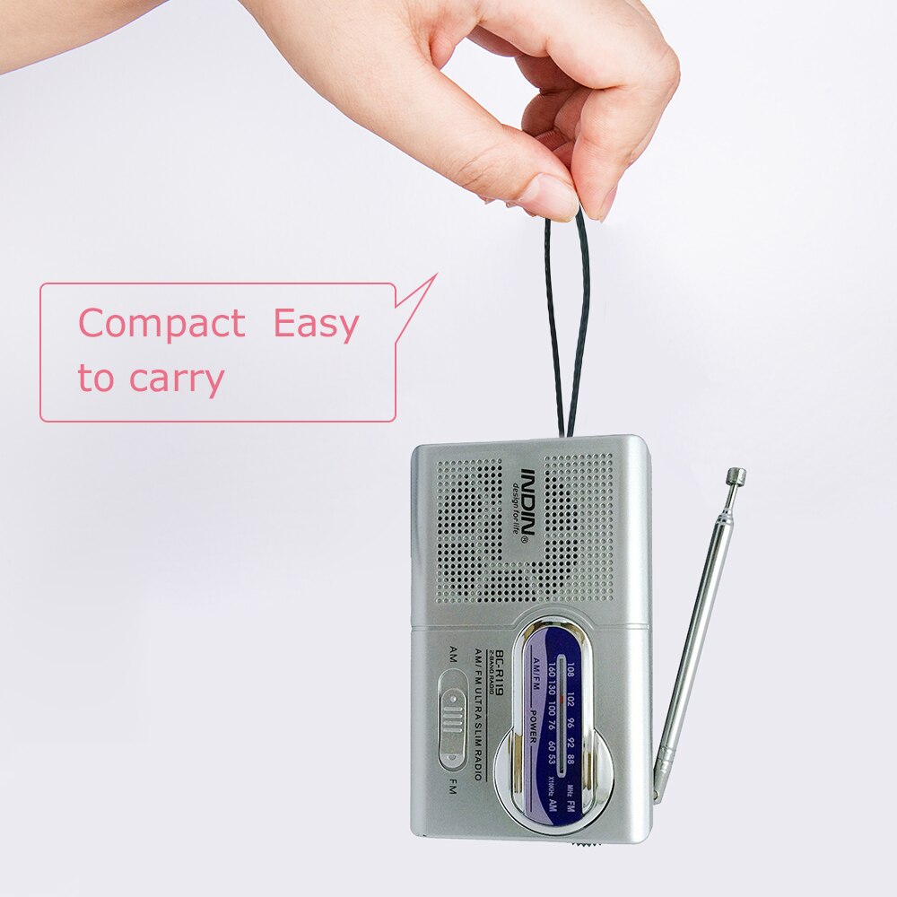 INDIN BC-R119 Portable Mini AM FM Radio Stereo Speakers Music Player Dual Band Receiver Channel 88-108MHz Antenna Audio Player