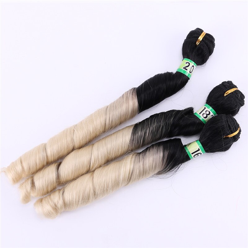 T1B/30# Two Tone ombre Hair Bundles Brown Synthetic Hair Extensions 16-20 inch High temperature Double Weft Curly hair weave: T1B/613 / 18 18 18 Inches