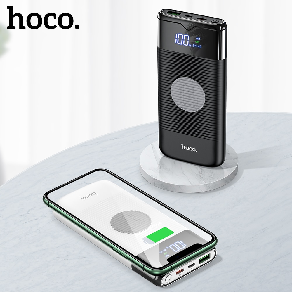 Hoco-cargador inalámbrico de 10000mAh, Banco de energía PD + QC3.0, 18W, carga rápida, USB, batería externa para iphone y Xiaomi