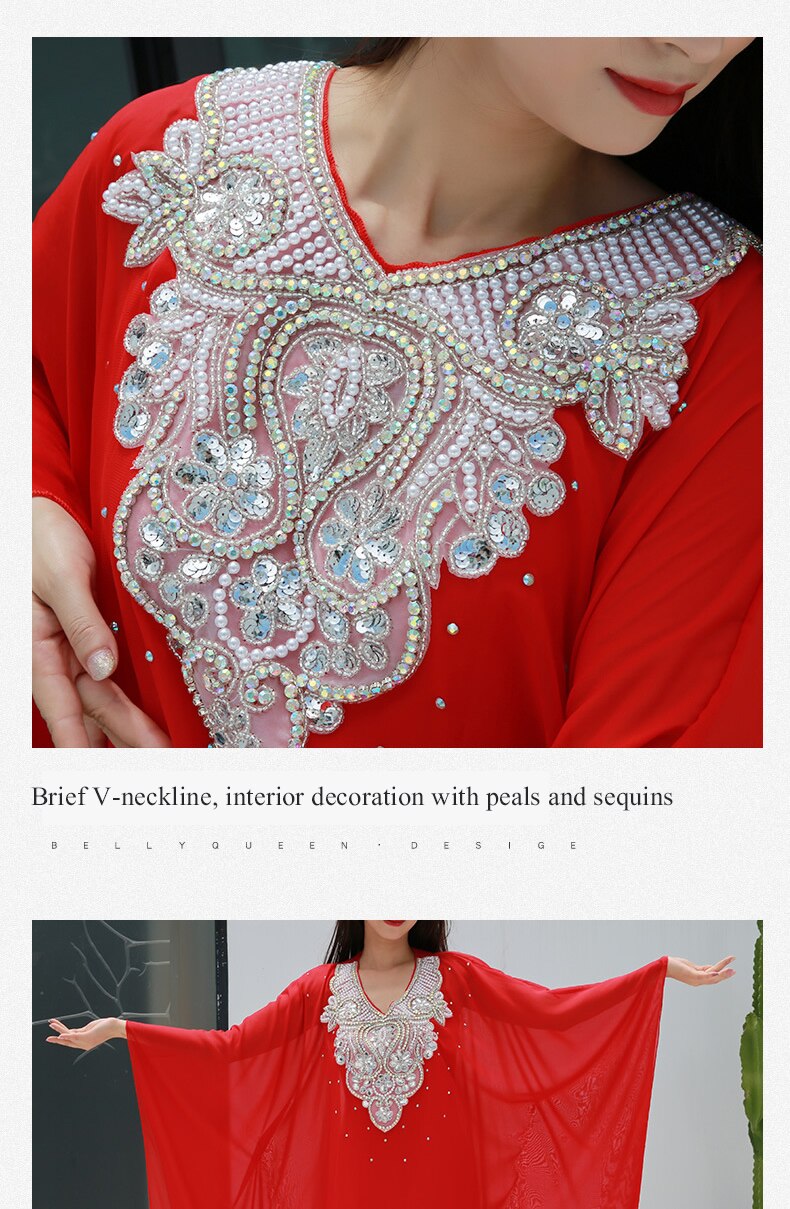 Ropa de baile para mujer ropa de danza del vientre vestido caftán con lentejuelas de gasa tradicional Khaleeji Thobe vestidos