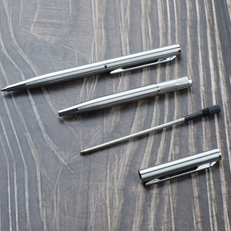 Fickkulspetspenna i rostfritt stål med 0.7mm svarta blå bläckpåfyllningar, bärbar mini-kulspetspenna i metall, brevpapper, kontorsmaterial, skolmaterial