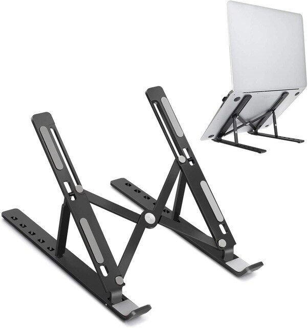 Bærbar Laptop Stand i Aluminium Foldbar - Justerbar Støtte til Macbook Pro, Notebook, Tablet og PC: Svart