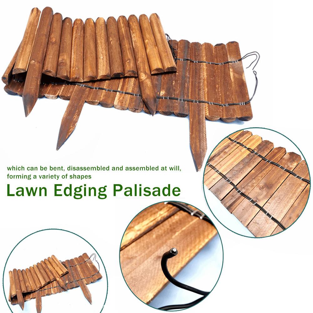 Spiked Log Roll Border Easy Plug-in Fence Palisade Corrosion Resistant Wooden Edging Fence for Flower Beds Lawns Paths