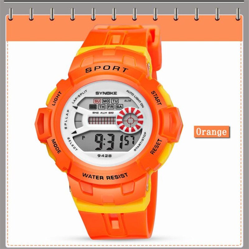 Kinderen Horloge SYNOKE Multifunctionele 30 M Waterdicht Horloge LED Digitale Dubbele Actie Horloge 30 p: orange