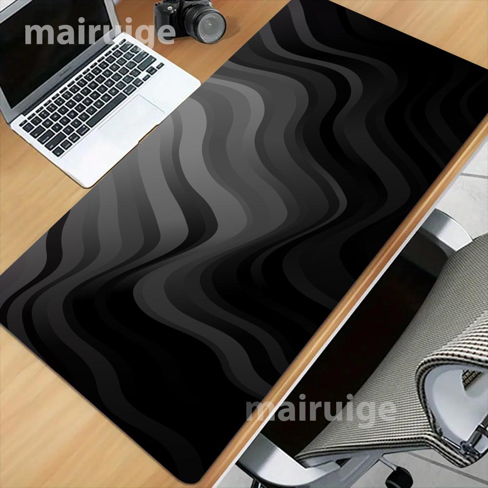 Tapis de souris gris foncé courbe grand ordinateur bureau tapis de Table de jeu XXL caoutchouc anti-dérapant bords cousus tapis de clavier longs tapis de bureau