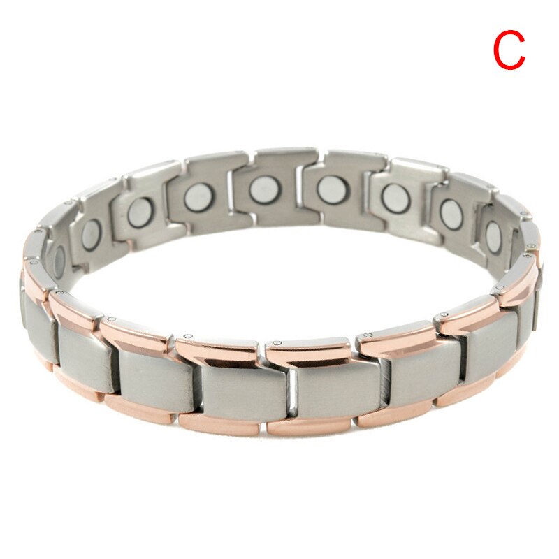 Pulsera de acero y titanio para hombre, brazalete magnético negro y oro rosa, para hombre BMF88