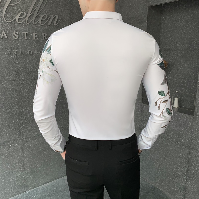 Autumn Winter Shirt Men Korean Slim Fit Floral Shirts for Men Clothing All Match Long Sleeve Men Casual Shirts Club Tuxedo