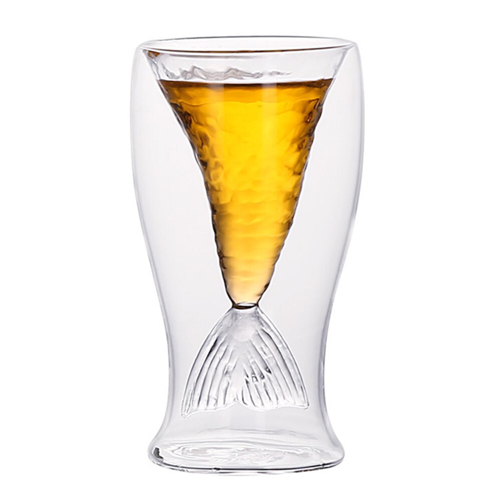 Set of 2 100ml Mermaides Fish Tail Wine Glass Double Layer Beer Whiskey Cocktail Mug Cup: Transparent