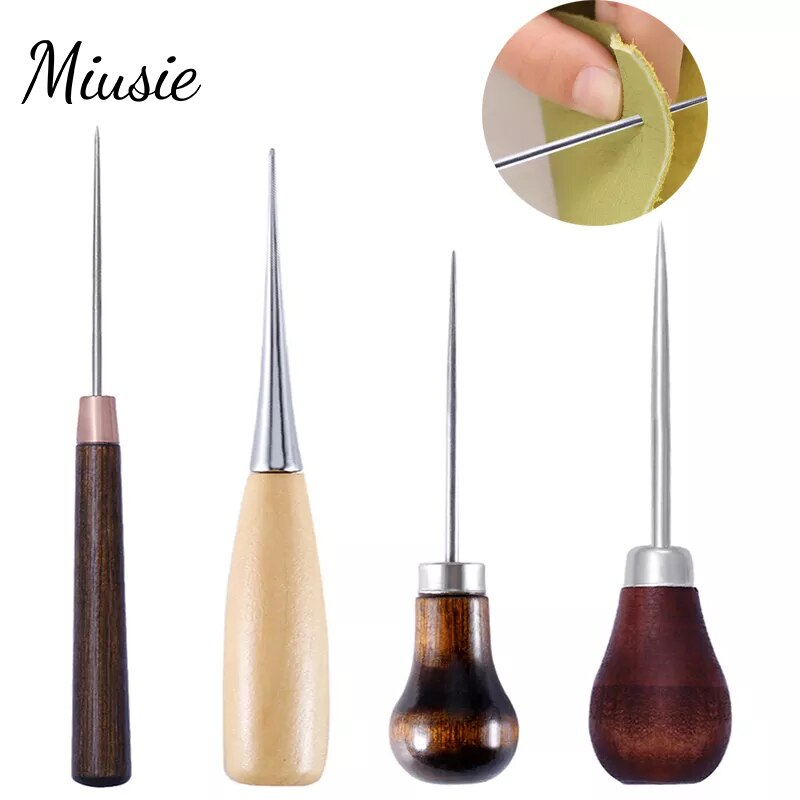 MIUSIE Leather Wood Handle Awl Tools For Stitching Punch wood drill positioning single gourd handle awl Leather