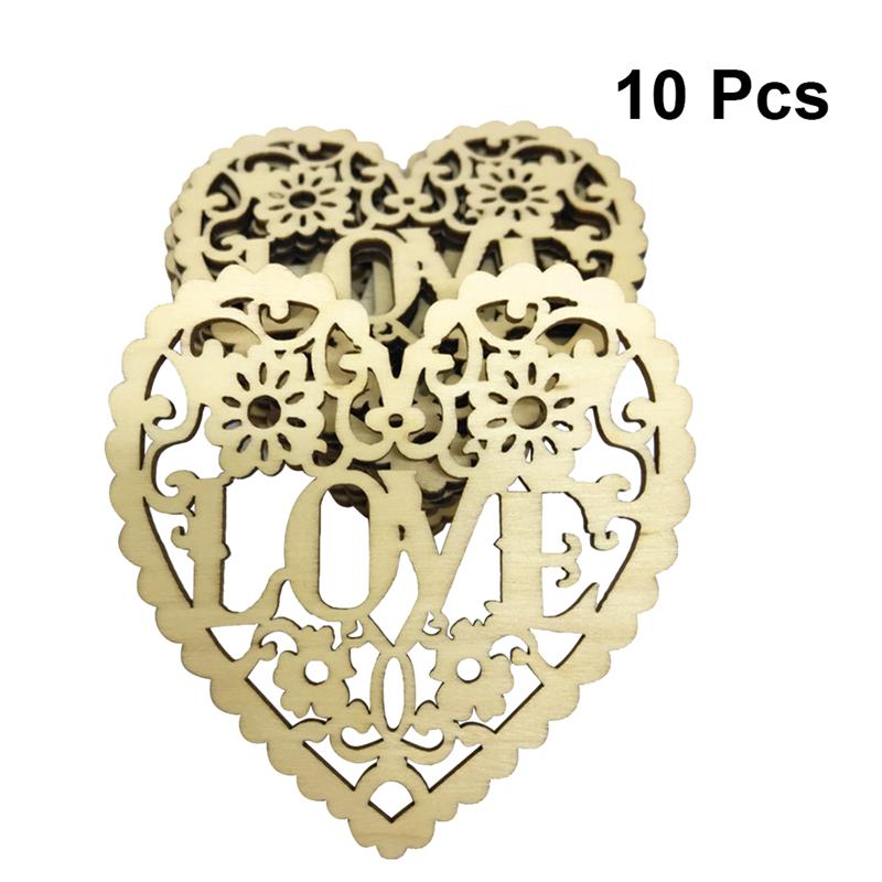 Figuras decorativas de corazón de madera, 10 Uds., figura de corazón recortable, DIY, discos colgantes, rodajas, ornamento, colgante para de boda, álbum de recortes: 2