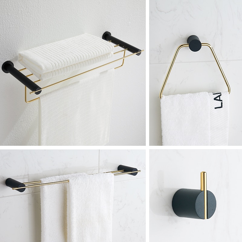 Accessoires de salle de bain en cuivre doré | Porte-serviettes 60cm porte-serviettes mural de bain-douche, ensemble de porte-savon en céramique