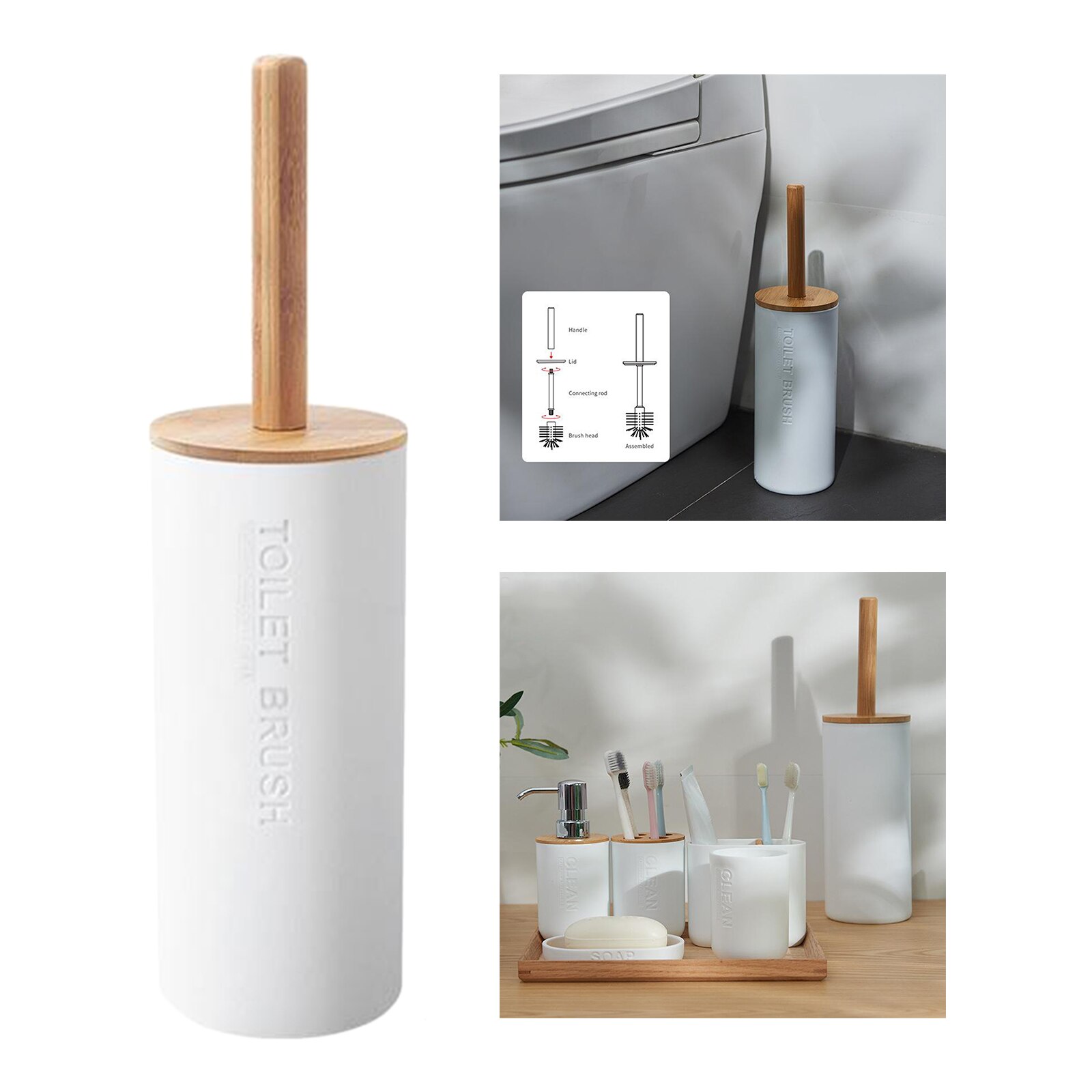 Dispensador de jabón de Set de accesorios de baño, soporte para pasta de dientes, cepillo de baño blanco: Toilet Brush