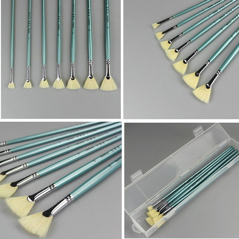 Blue hair fan pen rod oil painting pen watercolor painting pen set bristles Art Set