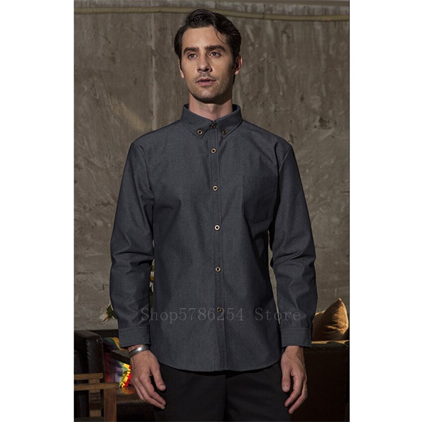 Chaqueta de Chef para hombre y mujer, chaqueta vaquera para restaurante, camarero, ropa de trabajo, uniforme de comida, servicio , abrigo