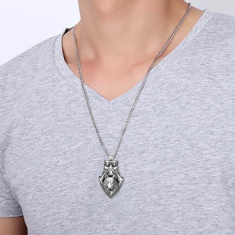 Collar con colgante de cabeza de Lobo nórdico, joyería Original de Animal, joya con estilo de cabeza de Lobo, 1 Uds.