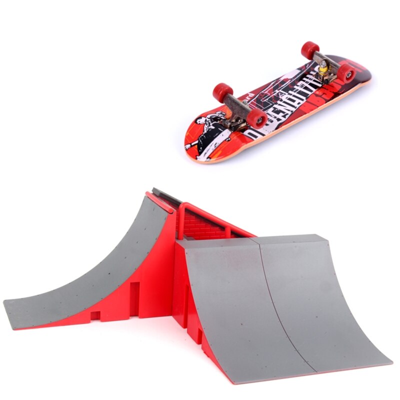 Finger Skate Park Kit Ramp Part with 1 Finger Skateboard Mini Scooter Scene Prop: A