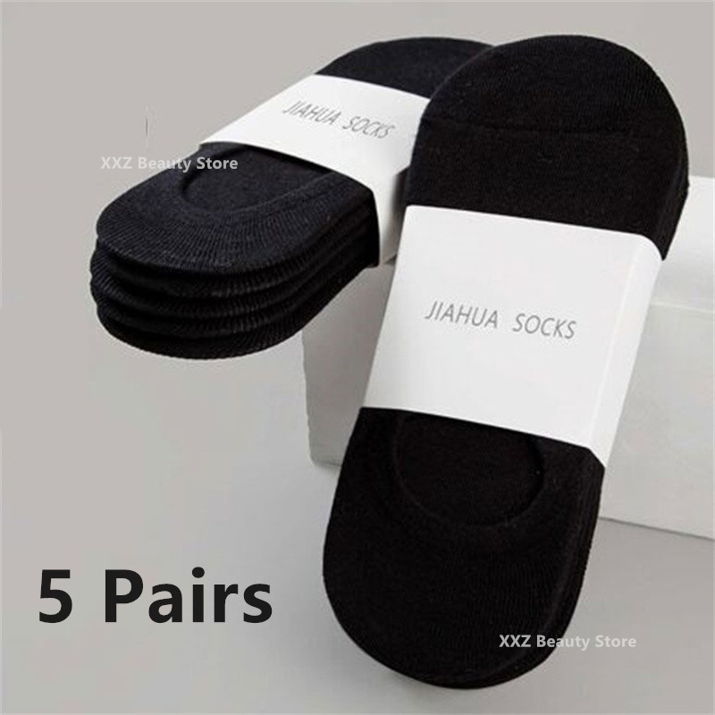 1/5/10/20 pares de calcetines náuticos de verano y otoño para hombres y mujeres, calcetines invisibles de algodón de silicona antideslizantes, calcetines tobilleros para hombre, zapatillas: Negro Azul