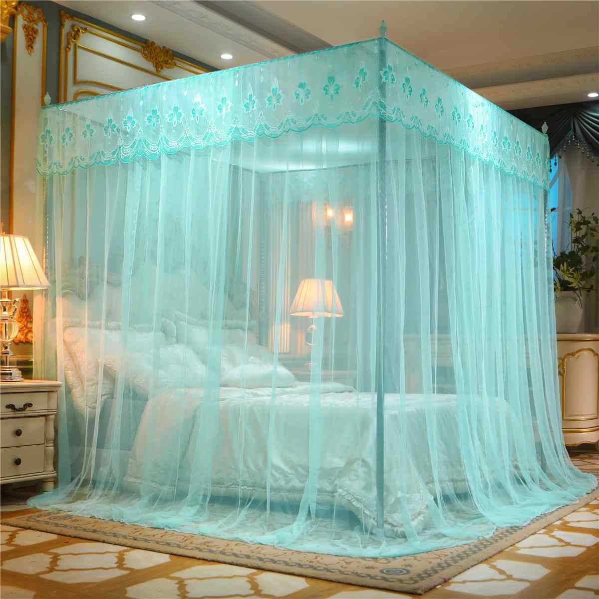 Four Corner Mosquito Netting Canopy Mosquito Net For Double Bed Mosquito Repellent Tent Insect Reject Canopy Bed Curtain: Green