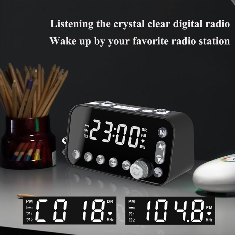 Sängklocka digital väckarklocka med dubbla usb dab/fm radio stor skärm dubbel väckarklocka inställning retro hushållsapparater