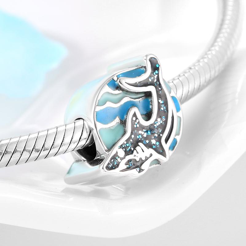 Contas do oceano amigo humano golfinhos esmalte azul autêntico 925 contas de prata esterlina caber encantos originais pulseiras fazendo: PC0213