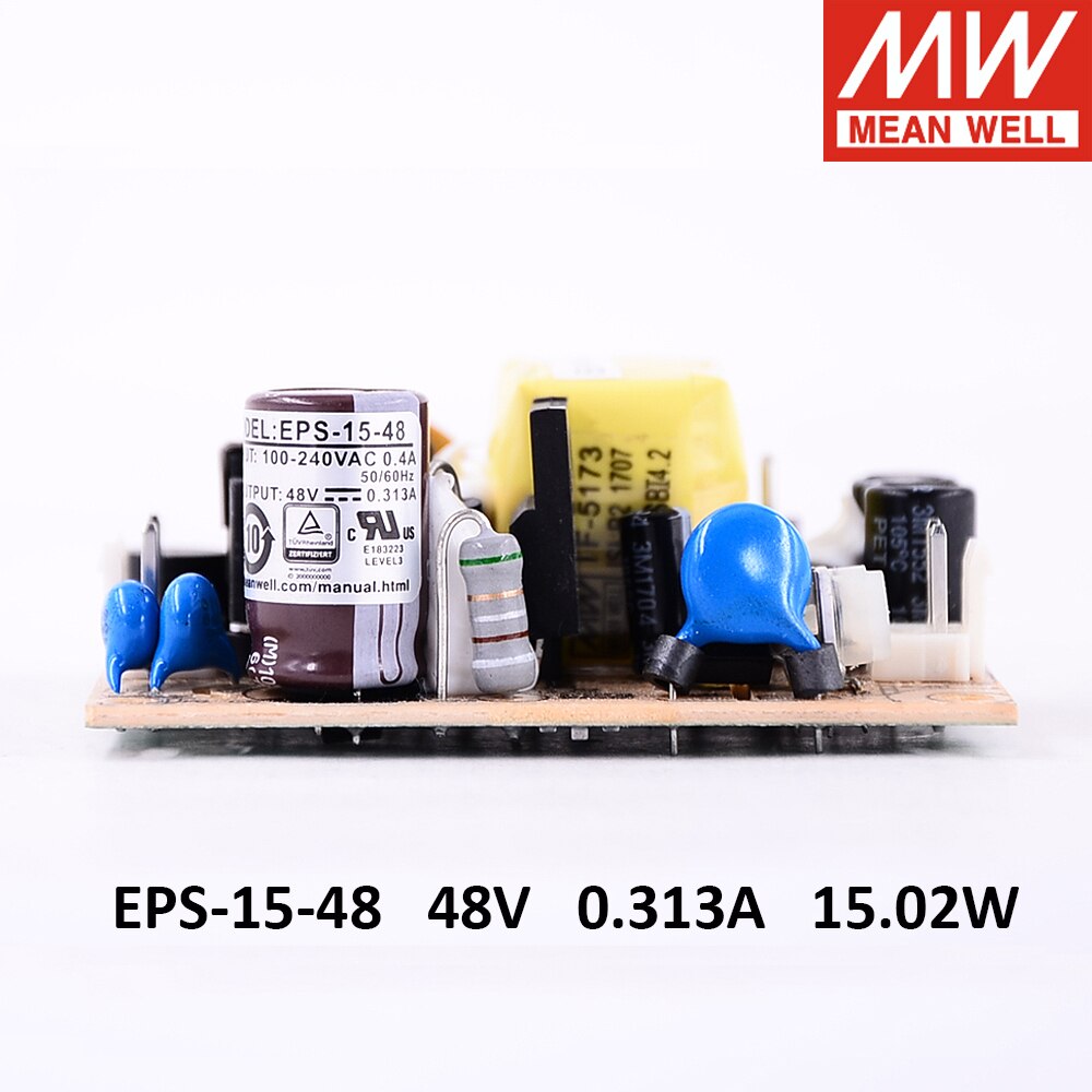 Meanwell eps -15 single output psu open frame ac-dc strømforsyning 15w 3.3v 5v 7.5v 12v 15v 24v 27v 36v 48v 1a 2a 3a mini størrelse: 48v 0.313a 15.02w
