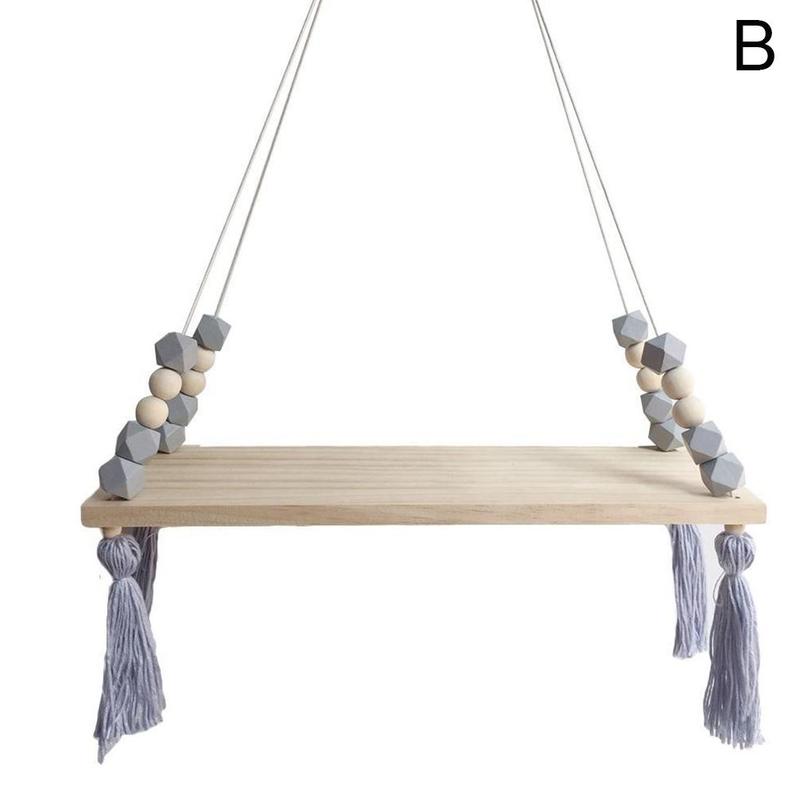 Nordic Stijl Opslag Display Plank Houten Plank Muur Opknoping Ornamenten Kwastje Kralen Hanger Voor Kinderkamer Decoratie Foto Props: B