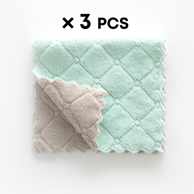 Microfiber kitchen cleaning cloth Non-sticky Easy to clean dishcloth kitchen tools Kitchen accessories: Gray green 3pcs