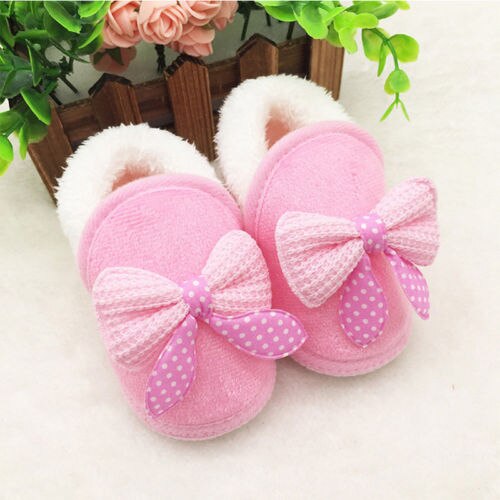 Cute 0-18M Baby Girls Bow Soft Crib Sole Boots Newborn Prewalker Warm Shoes For Infant Pink Red