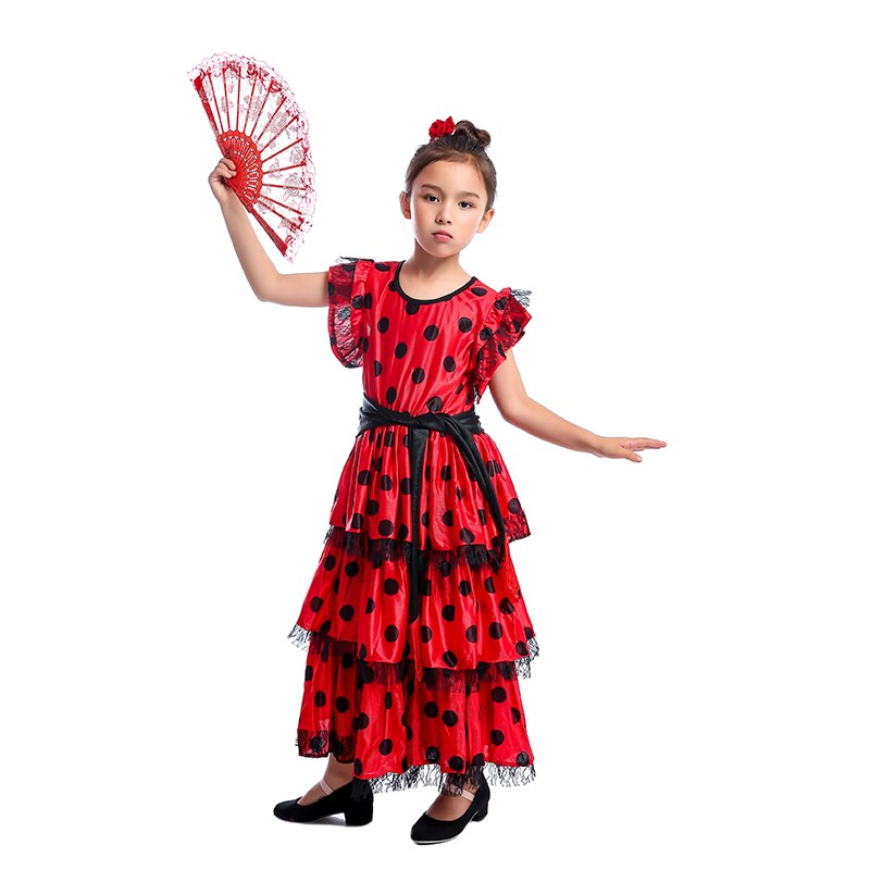 Spanish Senorita Girls Traditional Flamenco Dancer Kids Fancy-Dress Costume