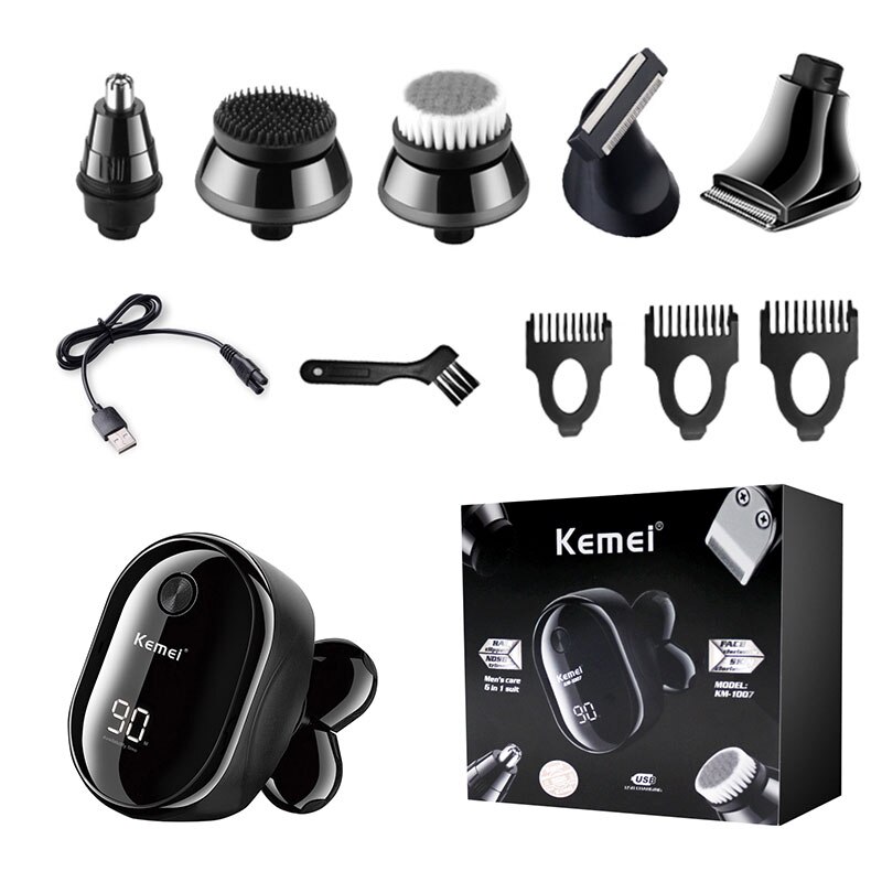 6in1 washable electric razor for men beard dry wet shaving machine facial body electric shaver li-ion rechargeable grooming set: with box