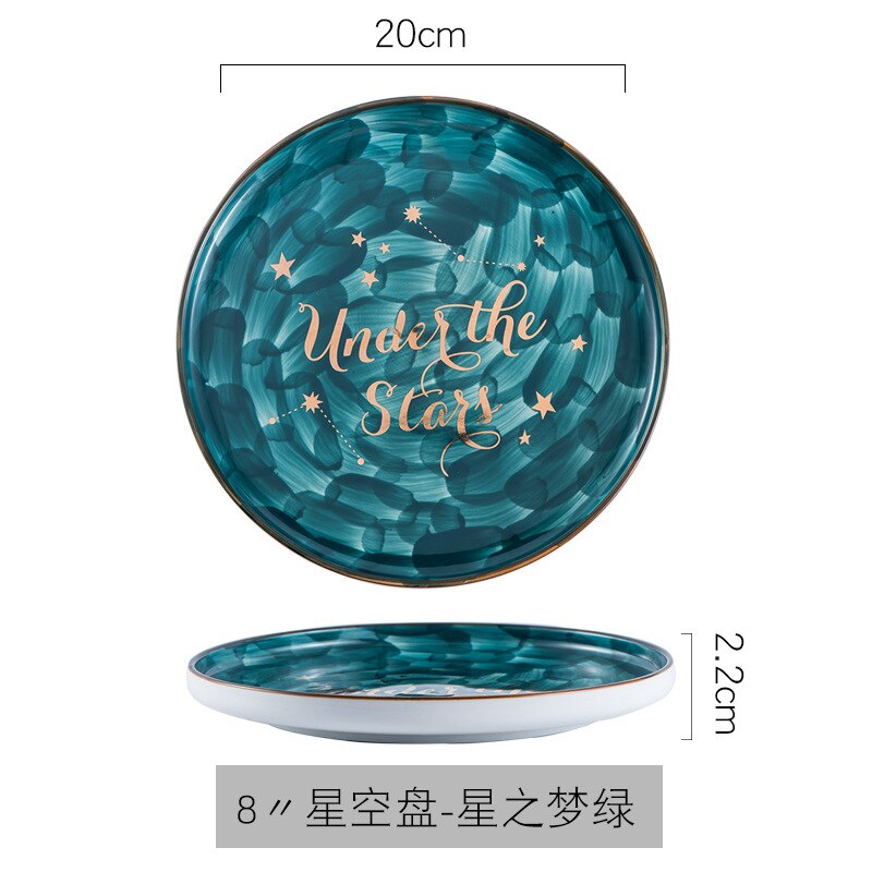 Assiettes de service ciel étoilé série étoiles, plateau de vaisselle en céramique pour Steak Spaghetti plateau rond peu profond, vaisselle de fête: 8 inch green