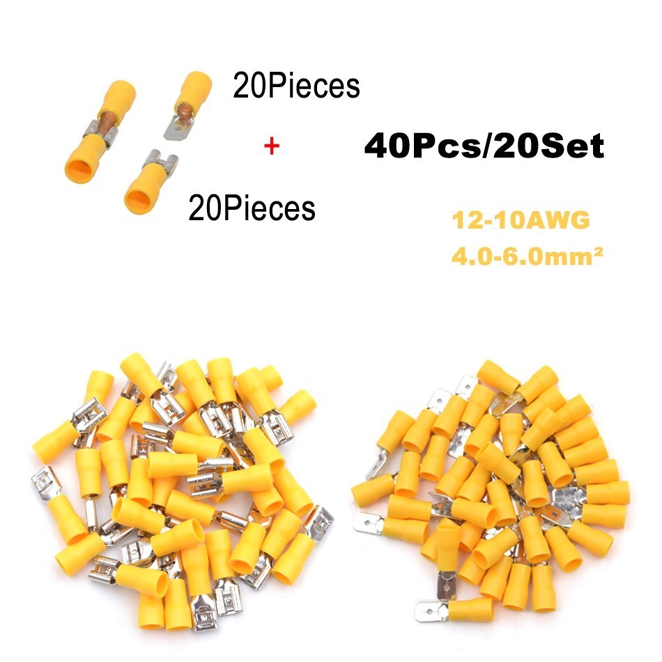 40 pièces 20 ensemble fil électrique connecteur mâle femelle sertissage isolation Nylon câble Terminal MDD FDD voiture terminateur: FDD MDD Yellow 20Set