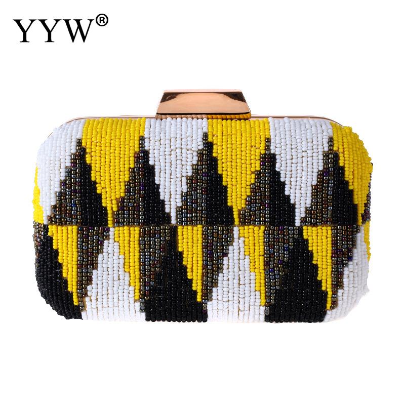 Geometrische Cluch Tas Vrouwen Wedding Handtas Contrast Kleur Avond Party Bruid Purse Kralen Wedding Koppelingen Desinger Handtas: yellow