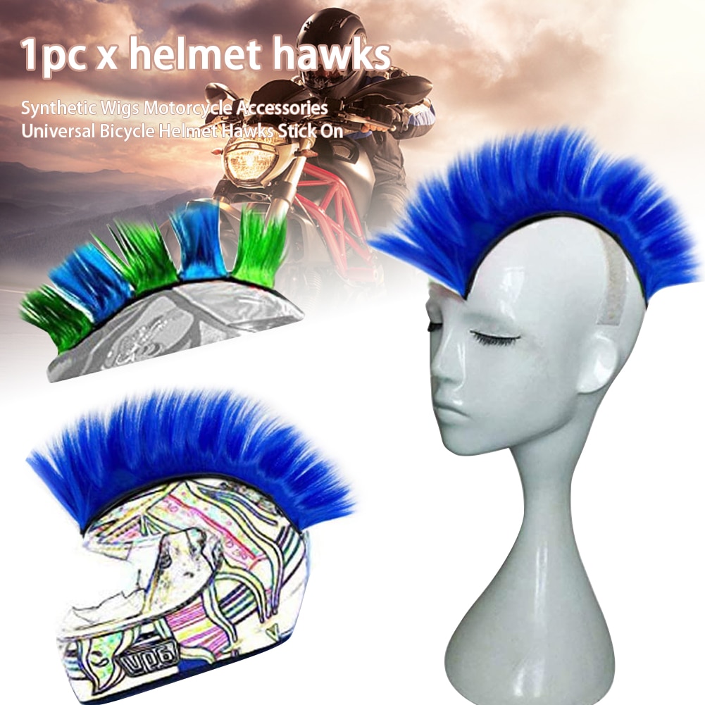 Pelucas sintéticas universales para bicicleta, casco reutilizable de moto, Hawks Mohawk, accesorios de carreras para exteriores, pegatina para el pelo, color sólido