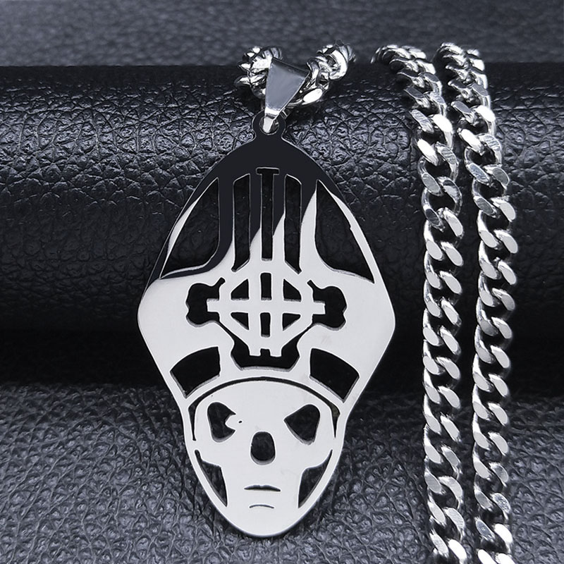Collar con colgante sin nombre Ghost BC para mujeres y hombres, banda de Ghoul negra de acero inoxidable, cadena con símbolo de Papa Emeritus, joyería N643S06: Rojo óxido