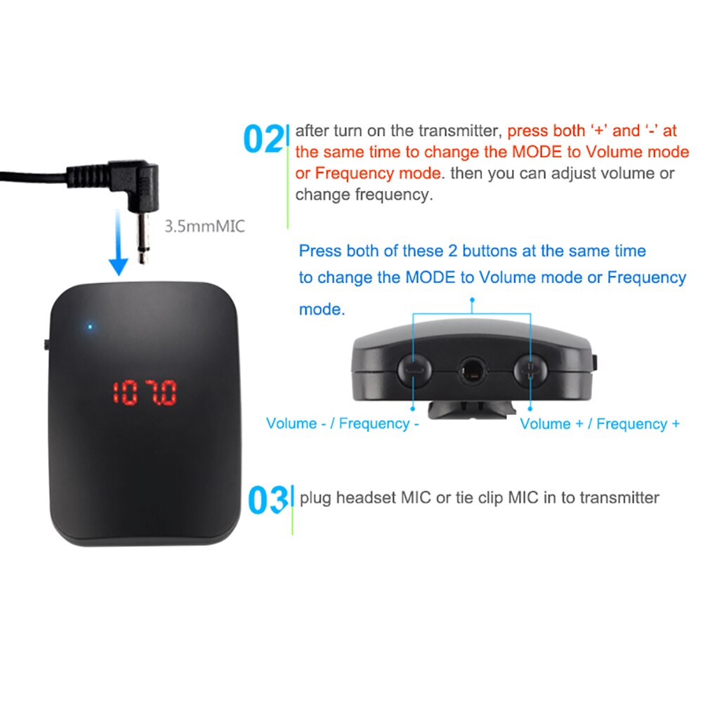 FM sans fil Microphone FM Radio émetteur casque collier Guide touristique ClipingOn micro avec les deux casque micro revers micro directe