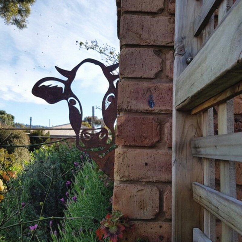 Peeking Cow Goat Animal Metal Art Wall Decoration Cute Farmhouse Carved Silhouette Hollow Out Statue Outdoor Indoor Farm Garden