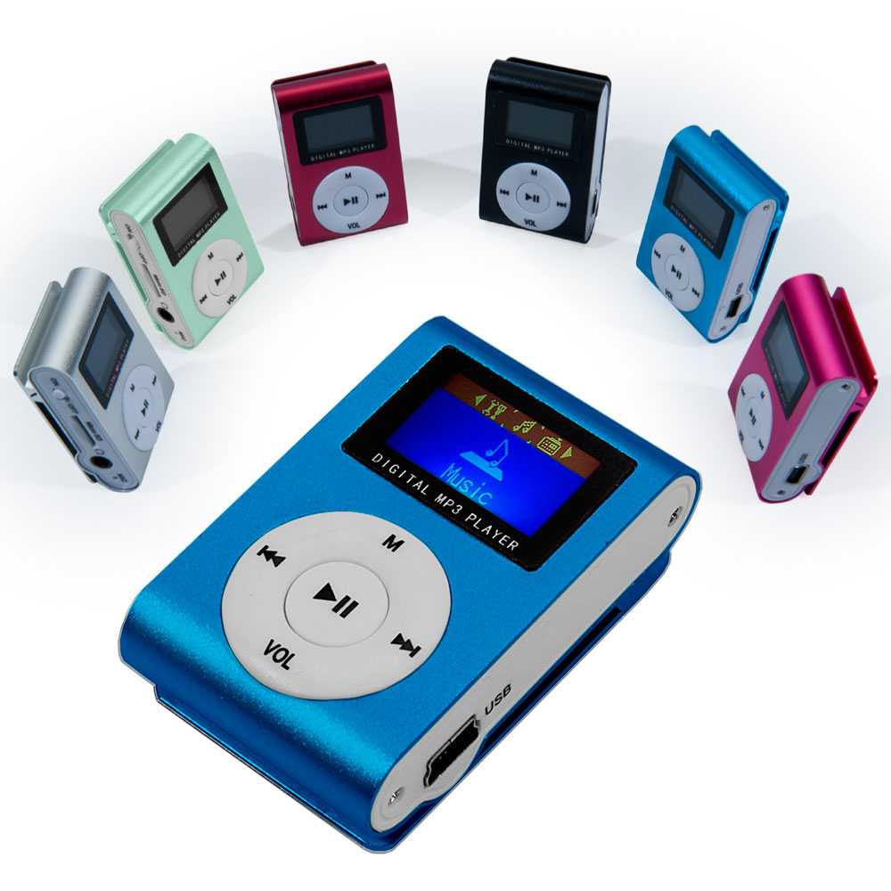 OcioDual Mini Blauw MP3 Speler met CLIP Lcd-scherm en FM Radio Speler Aluminium tot 32 Gb Micro SD metalen Reader