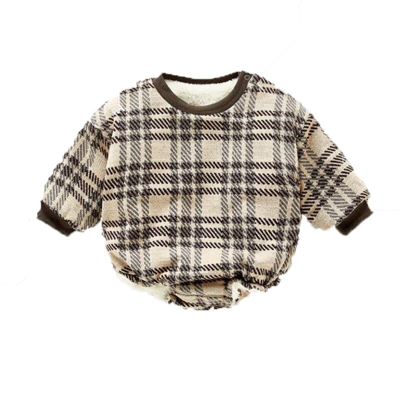 Baby jongens en meisjes herfst en winter koreaanse versie kleding kinder geruit plus fluwelen warme eendelige driehoek klim: Grijs / 3-6m