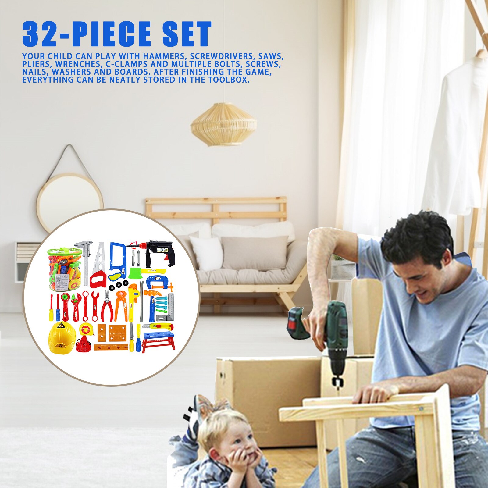 32 Stks/set Simulatie Reparatie Boor Gereedschap Speelgoed Voor Jongens Pretend Play Model Diy Tool Speelhuis Tuin Speelgoed Kit Kinderen