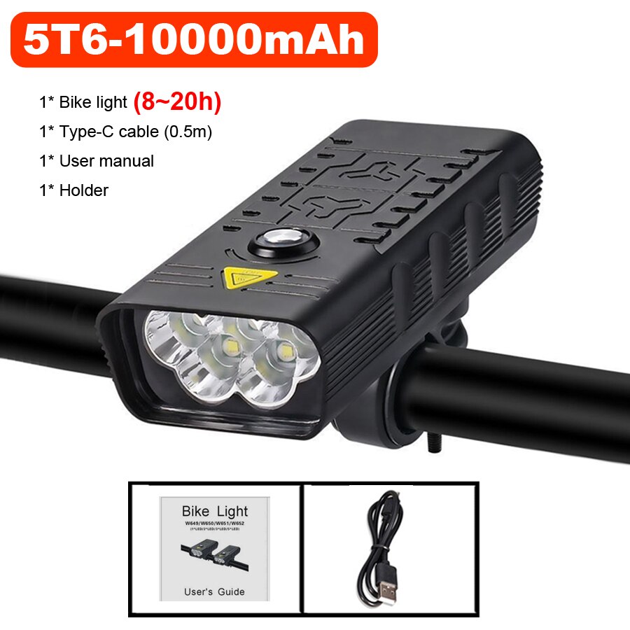 10000Mah Fiets Licht Set Usb Oplaadbare 3000 Lumen Fiets Koplamp 5T6 Led Super Heldere Mtb Road Zaklamp Fiets Accessoires: 5 LED
