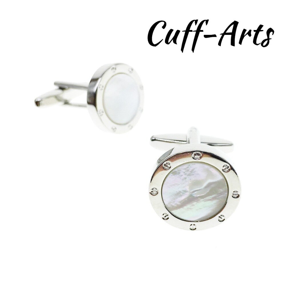 Manchetknopen met ronde schelpen, feestmanchetknopen, frans herenoverhemd, manchetknopen met verzilverde schelpen, vaderdag