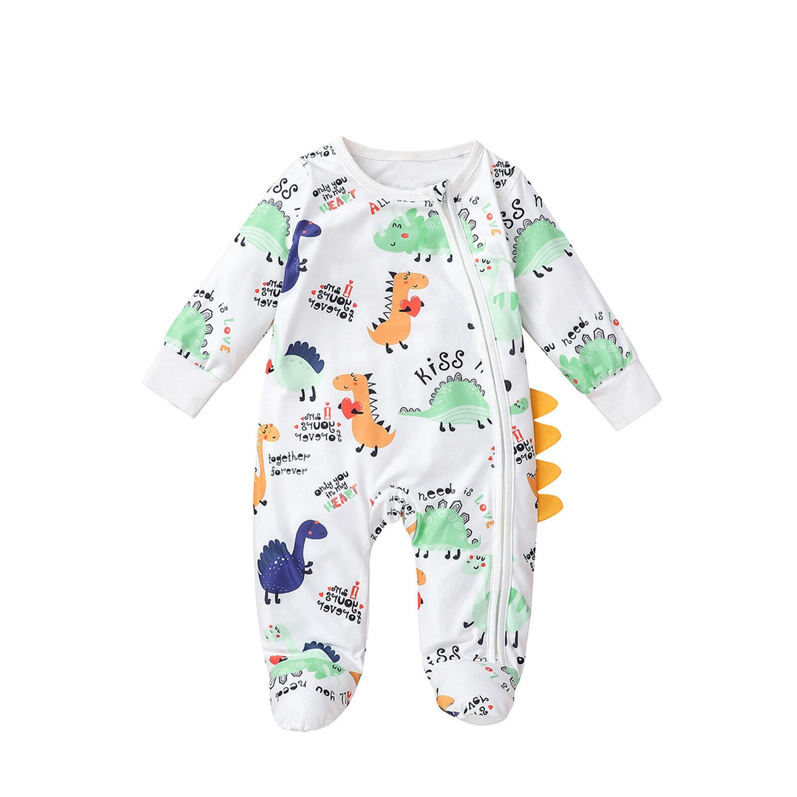 Newborn Infant Baby Boys Girls Dinosaur Zip Romper Jumpsuit + Headbands Outfits: 0-3 Months