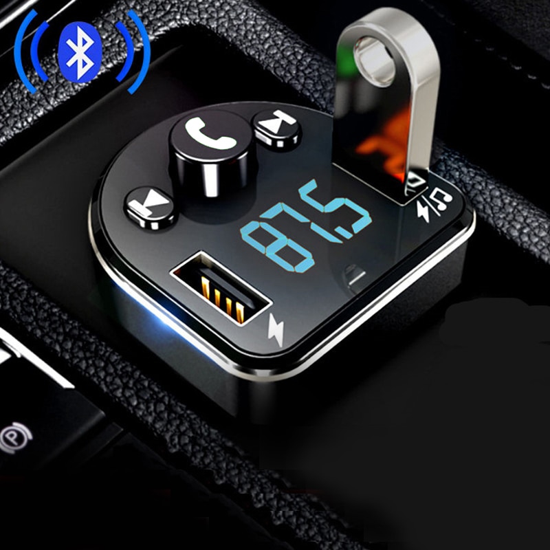 Ech 8 billader håndfri fm-avsender bluetooth bilsett lcd  mp3 spiller dobbel usb aux spiller biltelefonlader til iphone