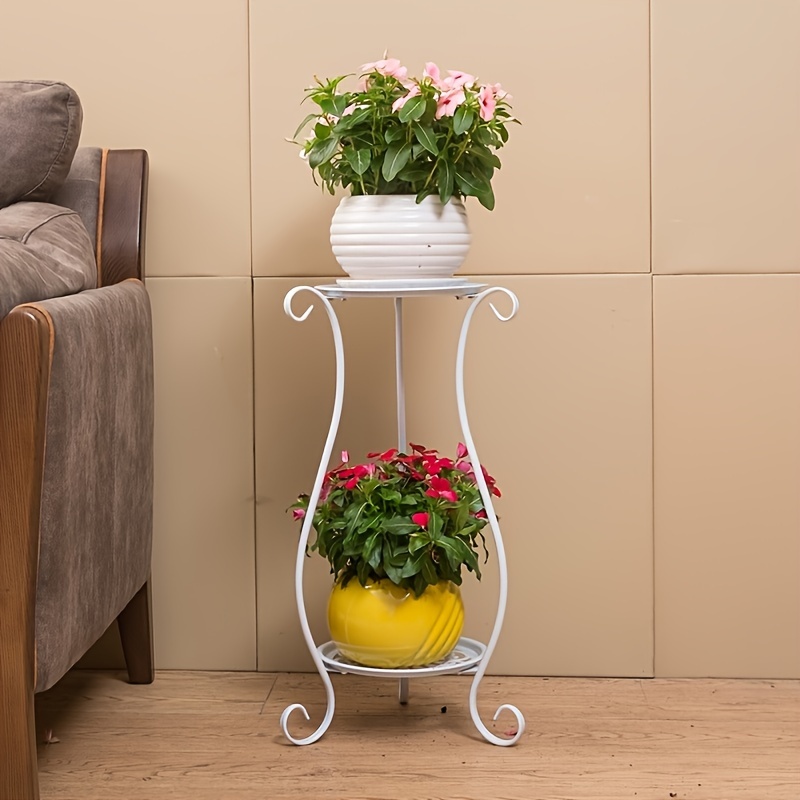 1 paquete, soporte para flores de Metal de doble capa, expositor de plantas de pie multicapa con estilo europeo moderno para